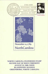 #2347-C5 First Day Ceremony Program North Carolina Statehood Stamp w/FDC - Picture 1 of 2