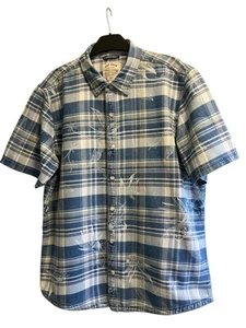 Fat Face Mens Floral Check Tropical Indigo Dye Short Sleeve Shirt XL Blue VGC - Picture 1 of 8