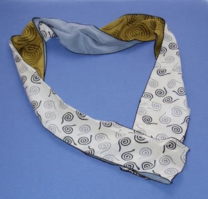 3-seitiger Vintage Schal Halstuch Haargummi Gold Weiß Grau 58"x4" Spiral Designs - Bild 1 von 8