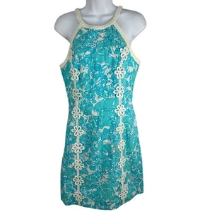 Lilly Pulitzer Womens Sleeveless Cotton Floral Dress With Lace Detail Size 4 - Picture 1 of 8