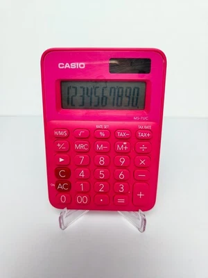 Casio 10 Digit Mini Handheld Calculator Hot Pink MS-7UC Tested Working - Image 1 of 2