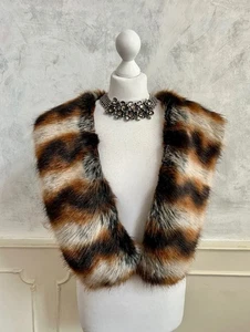 Gestreifter braun weiß schwarz Kunstfell super weich Winter Kragen Stola Schal - Bild 1 von 6