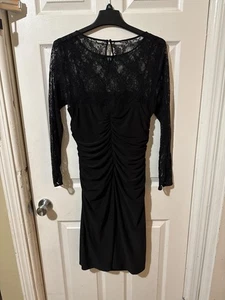American Living Kleid Damen 14 Schwarz Spitze Rüschen Langarm Cocktail Gefüttert - Bild 1 von 9