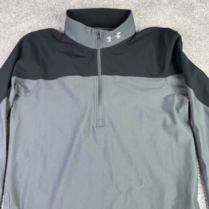 Under Armour Shirt Men’s Small Gray Long Sleeve 1/4 Zip Run Heatgear Thumb Holes - Picture 1 of 10