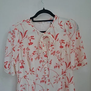LK Bennett Cream Montana Botanical Print Silk Dress Size UK14 US10 BNWT - Picture 1 of 13
