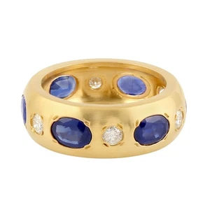 18k Yellow Gold Natural Diamond Oval Sapphire Gemstone Band Ring Wedding Jewelry - Picture 1 of 7