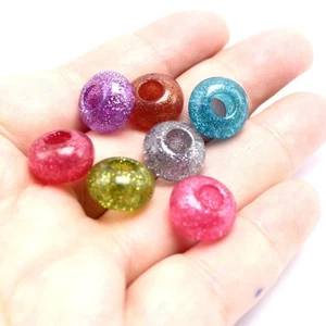 30 Pcs Mixed Colour Glitter Effect Acrylic Rondelle Beads 14mm Big Hole 5mm - Bild 1 von 9