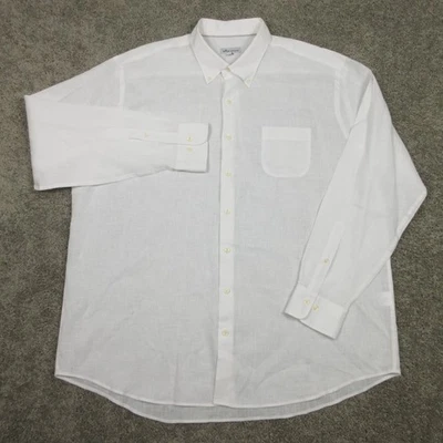 Peter Millar Shirt Mens 2XL White Solid Crown Sardinia Linen Blend Button Up - Image 1 of 4