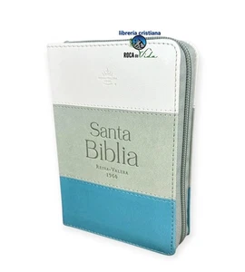 BIBLIA DE BOLSILLO REINA VALERA 1960 TRICOLOR BLANCO GRIS TURQUESA CON CIERRE - Picture 1 of 3
