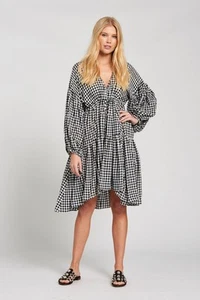 Bohemian Traders Dress Womens Size 4XL Black White Gingham Balloon Sleeve - Picture 1 of 12