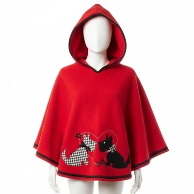 GoodLad Red Fleece Hooded Cape Scottie Dogs Applique One Size Girl Holiday Party - Image 1 of 4