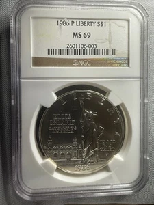 1986-P Statue of Liberty Modern Silver Commemorative Dollar $1 MS 69 NGC T-201 - Picture 1 of 2