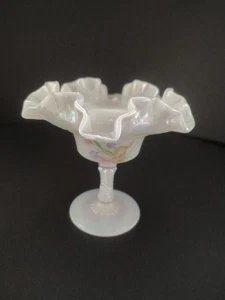 Fenton Opalescent Candy Dish Hand Painted By Mike Lemon 5 Inches Tall - Picture 1 of 4