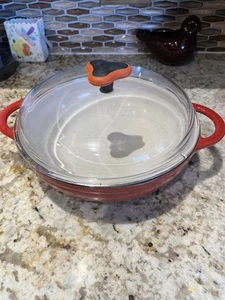 Rachael Ray 2Qt Cast Iron Enameled Red/White Round Pan Glass Lid - Picture 1 of 9