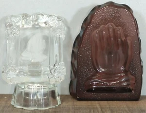 Religious Glass Paperweight Praying Hands Set of 2 - Picture 1 of 12