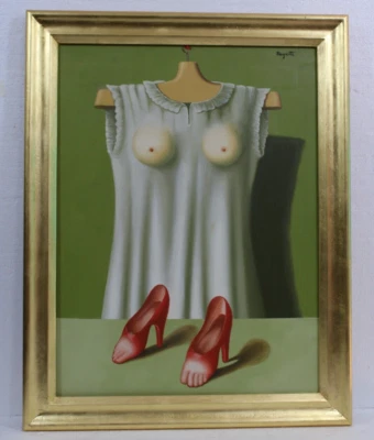 INCREÍBLE ÓLEO SOBRE LIENZO RENÉ MAGRITTE 1948 CON MARCO EN HOJA DE ORO MUY BONITO G.C Foto 1 de 4