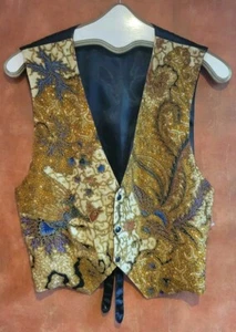 Vintage Kenar Peacock Gold Beaded Cropped Unisex Vest M Gypsy Bohemian Holiday - Picture 1 of 9