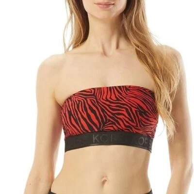 Nuevo MICHAEL Michael Kors Cebra Cremallera Espalda Bandeau Natación Bikini Top Rojo Negro XS Foto 1 de 4