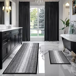 Bathroom Rugs and Mats Sets, Thick Absorbent Chenille Bath Mat Rug Set Non Slip - Picture 1 of 5