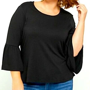RUE21+ Scoop Neck Peasant Cropped Top 2X Black Uber Soft Bell Sleeve Blouse - Bild 1 von 6