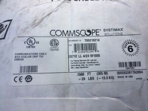 1000' COMMSCOPE 700210214 23 AWG 4P Solid BC Violet CMP Box UTP XL Cat 6 Cable