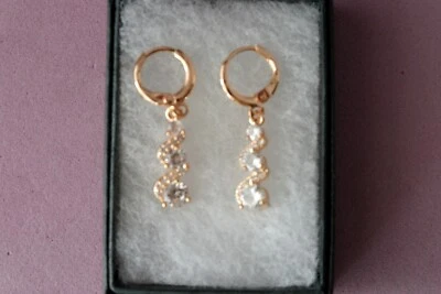 HERMOSO PENDIENTE DE PIEDRA PRECIOSA DE TOPACIO BLANCO NATURAL RELLENO DE ORO AMARILLO EN CAJA Foto 1 de 4