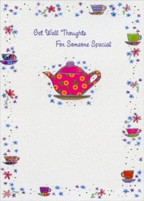 Tetera rosa con flores amarillas Get Well tarjeta para alguien especial Foto 1 de 2
