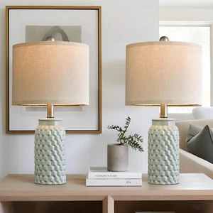 20.5 inches Modern Ceramic Green Bedside Lamp Set of 2 for Bedroom Decor Farm... - Picture 1 of 8