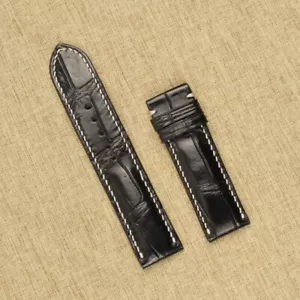 Correa de reloj de cuero genuino negra de 22-22 mm #EZF836 - Imagen 1 de 4