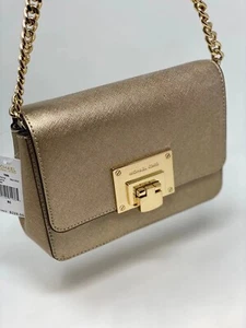 Michael Kors Tina Convertible Crossbody Saffiano Leather Clutch Bag Gold - Picture 1 of 6