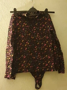 Bodysuit & Separate Lgsleeve Top Same Design MultiColor L size High Neck. - Picture 1 of 10