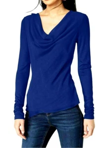INC Women's Blue Asymmetrical Cowl-Neck Top Shirt Petite Size PP - CLEARANCE - Picture 1 of 5