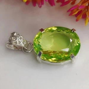 30.12 Ct+ Certified Natural Green Peridot Oval 925 Solid Silver Pendant Gemstone - Picture 1 of 5