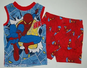 Boys Pajama Set SHORTS & SLEEVELESS TEE SHIRT Blue Red SPIDERMAN Superhero 8 - Picture 1 of 1