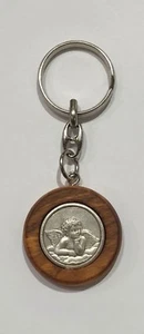 Portachiavi in legno di ulivo e medaglia con angioletto - Imagen 1 de 1