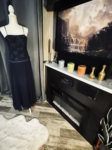 KAREN MILLER Navy Cocktail Dress Mother Of Bride Gown Embroider Beaded Maxi Sz 8 - Picture 1 of 8