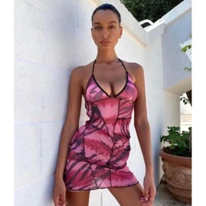 I AM GIA Moss Rosa Malla Mini Vestido Halter Talla M - Imagen 1 de 8