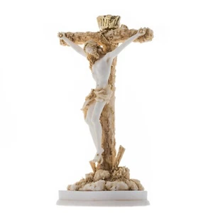 Jesucristo de Nazaret Mesías Crucifijo Estatua Cristiana Alabastro Envejecido - Imagen 1 de 8