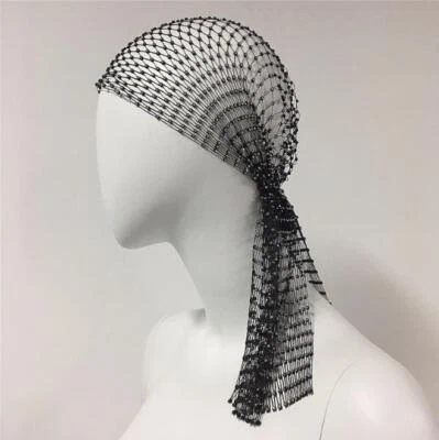 Women Crystal Mesh Hair Net Crochet Cap Snood Rhinestone Turban Hats Head Scarf - Image 1 of 4