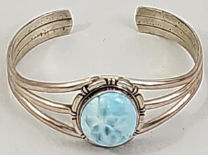 Native American Sterling Silver Navajo Turquoise Cuff Bracelet ~ Signed TF - Picture 1 of 14