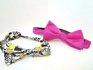 Boys Easter Solid Color Satin Pink Bow Tie & Minions Bow Tie. Adjustable.  - Picture 1 of 4