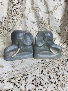 RARE BRUSH McCOY POTTERY ELEPHANT HEAD BOOKENDS - Picture 1 of 11