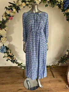 JOULES Amber Womens Dress Size 8 10 16 18 24 26 Blue Floral Empire Line Tie Neck - Picture 1 of 24
