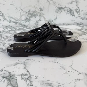 Free People Women 39.5 US 9 Kayla Sandals Leather Thong Slide Black Slip On Shoe - Picture 1 of 7