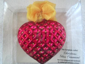 Germany Glas Weihnachtsschmuck / rotes Herz mit goldenen Punkten & Goldband / IOB / NOS - Bild 1 von 2