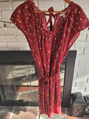 Vestido Lauren Conrad Borgoña Estampado Cereza Talla XL Nuevo Sin Etiquetas Foto 1 de 4