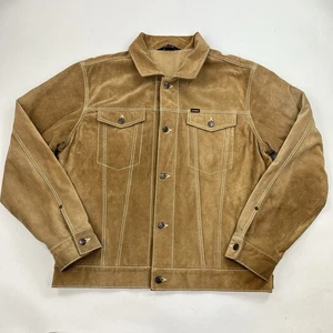 Cappotto western vintage Ralph Lauren polo jeans pelle scamosciata stile camionista GRANDE - Foto 1 di 15