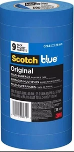 3M Painters Tape 0.94 in. x 60 yds Scotch Blue Original Multi Surface 9 Pack New - Picture 1 of 10