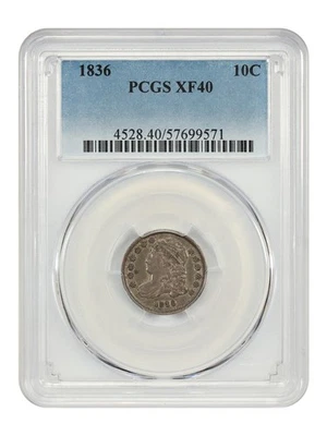 Монета номиналом 10 центов 1836 PCGS XF40 — десятицентовая с крышкой - Изображение 1 из 4