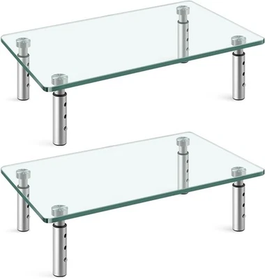 2 Pack Computer Monitor Riser with Height Adjustable Glass Stand, Clear, 3...  - Image 1 of 4